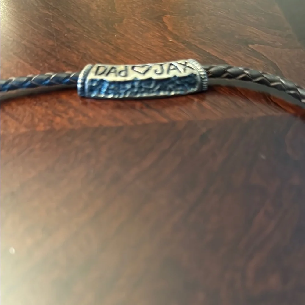 Men’s leather braided bracelet brown with  “Dad❤️JAX” wording engraved